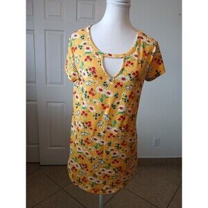 Joe‎ Boxer Women Yellow Floral Short Sleeve Crew Neck T Shirt Size Medium Casual